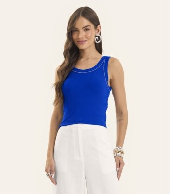 Regata Feminina Ribana de Viscose Rovitex Azul