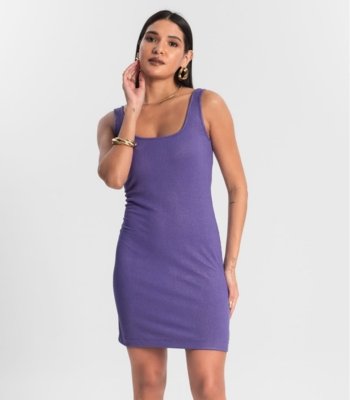 Vestido Curto em Ribana Canelada Rovitex Roxo