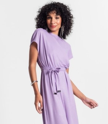 Vestido Midi Em Ribana Canelada Lurex Rovitex Roxo