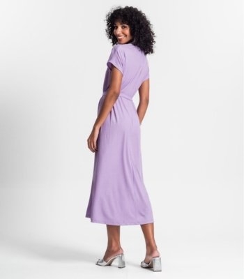 Vestido Midi Em Ribana Canelada Lurex Rovitex Roxo