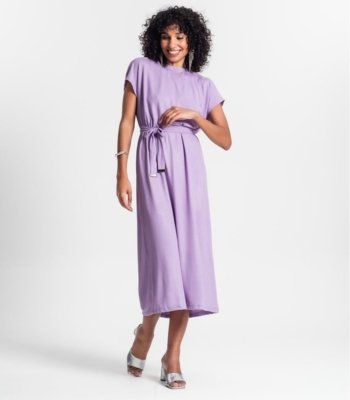 Vestido Midi Em Ribana Canelada Lurex Rovitex Roxo