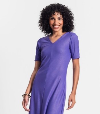 Vestido Midi Ribana Canelada Lurex Rovitex Roxo