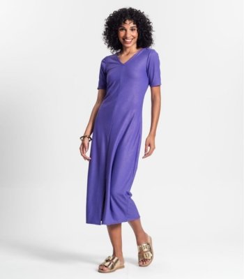 Vestido Midi Ribana Canelada Lurex Rovitex Roxo