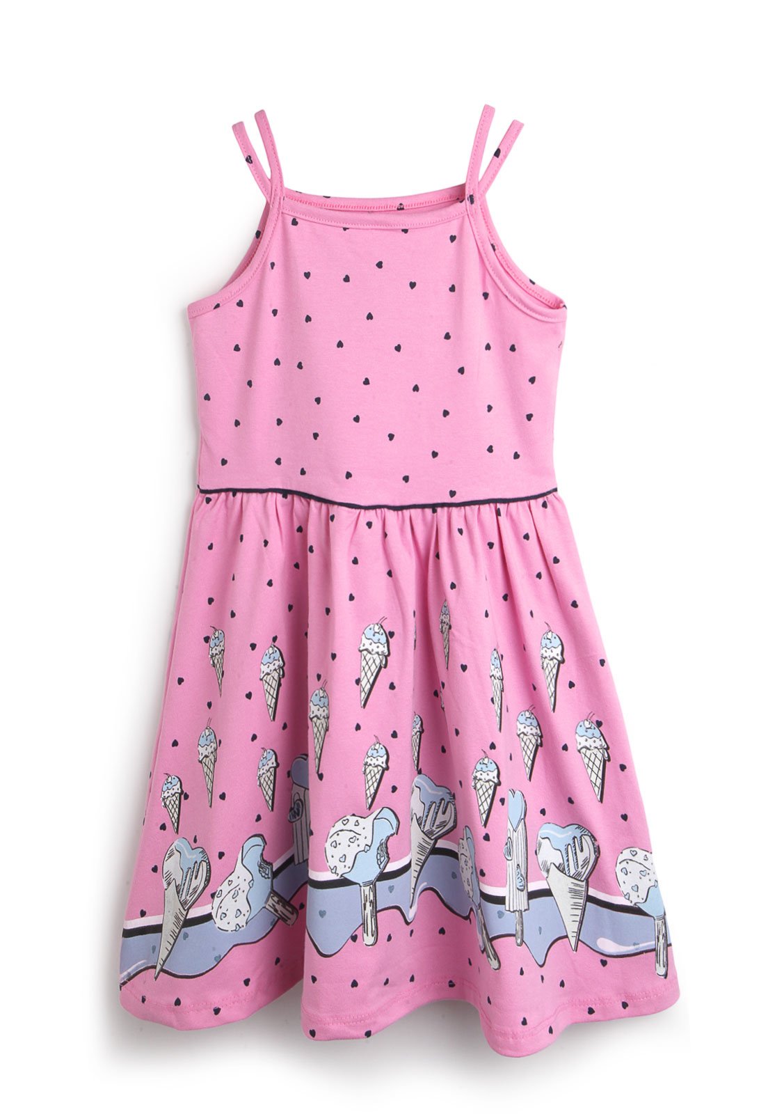 Vestido Bebê Manga Curta Cotton Rosa Sorvete