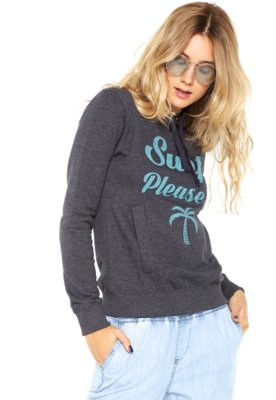 Moletom Flanelado Fechado Roxy Surf Please Azul Menor preço em Moletom Flanelado Fechado Roxy Surf Please Azul