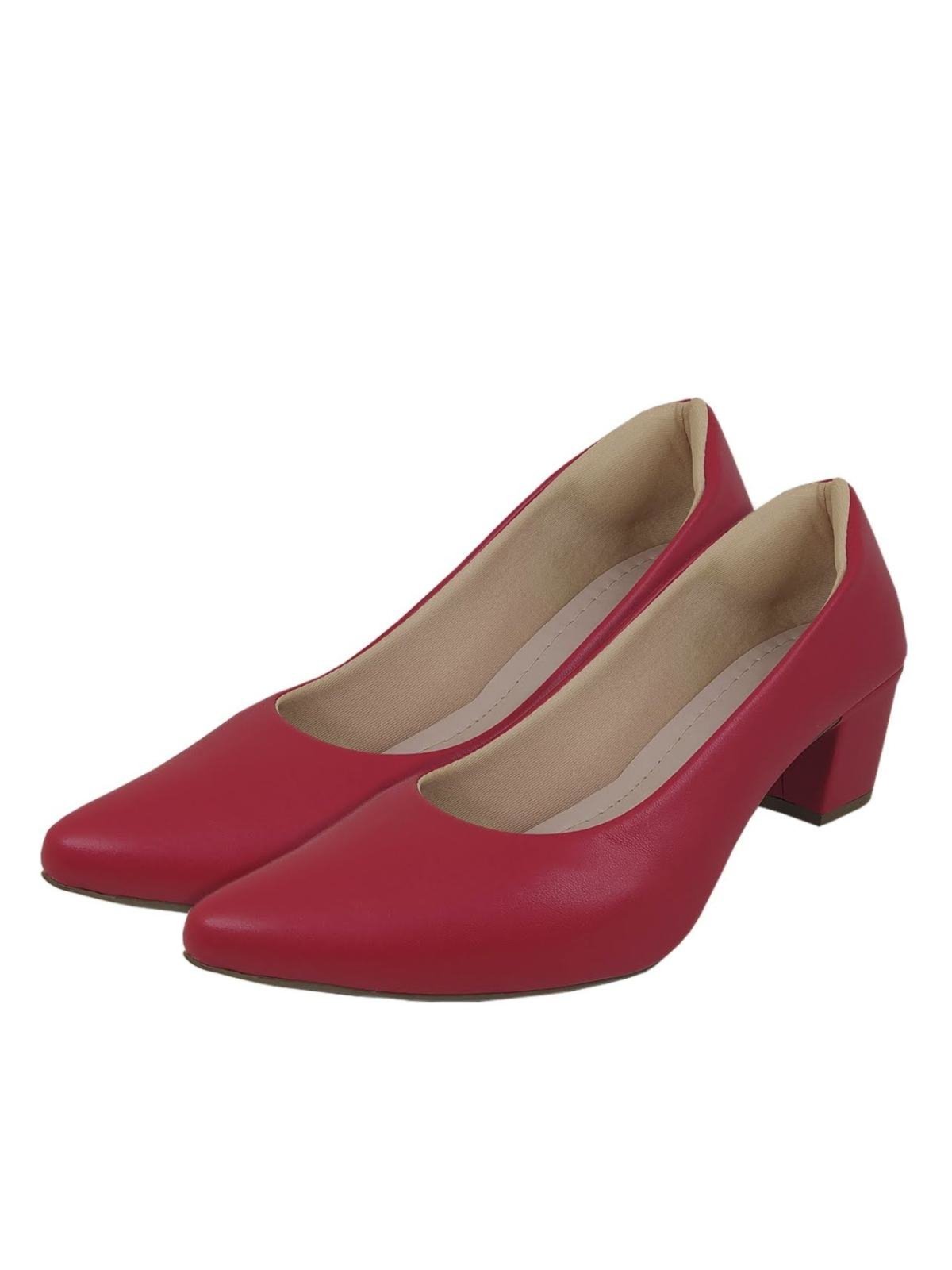 Sapato Scarpin feminino social vermelho fosco salto quadrado bico fino  confortável - Compre Agora