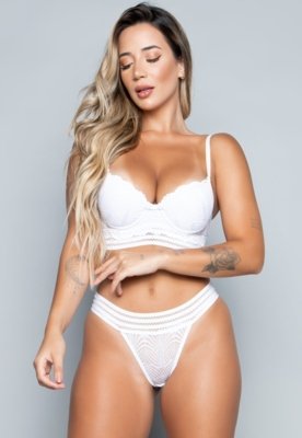 Conjunto Serra e Mar Modas Lingerie Bojo e Renda Com Elástico Branco
