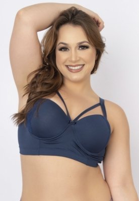Soutien Reforçado Serra e Mar Modas com Renda e Bojo Strappy Azul Marinho