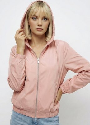 Jaqueta Rosa Forrada com Capuz e Bolsos Sob Bomber