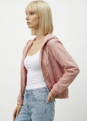 Jaqueta Rosa Forrada com Capuz e Bolsos Sob Bomber