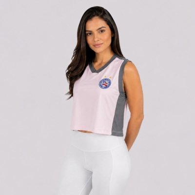 Cropped Regata Bahia Feminino Rosa e Cinza