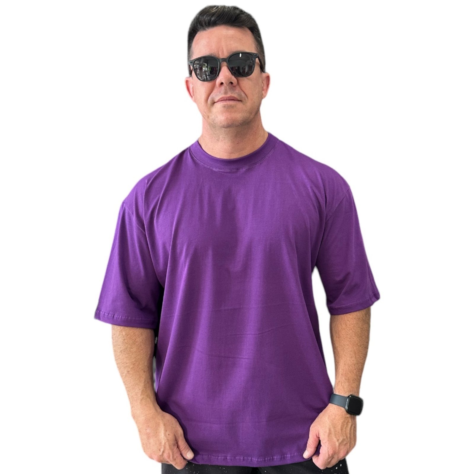 Camiseta Larga Oversized Streetwear T-shirt Purple Stecchi - Escorrega o  Preço
