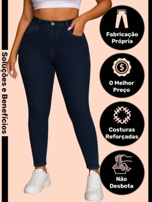 Calça Jeans Feminina Safira Moda Plus Size Azul Escuro