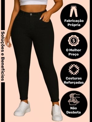 Calça Jeans Feminina Safira Moda Plus Size Preta