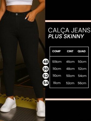 Calça Jeans Feminina Safira Moda Plus Size Preta