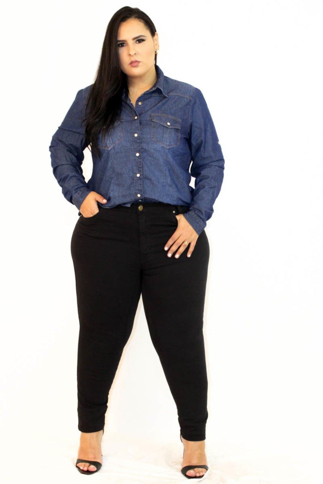 calça preta brim feminina