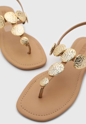 Rasteira Feminina Santa Lolla Fechada Moedas Bege