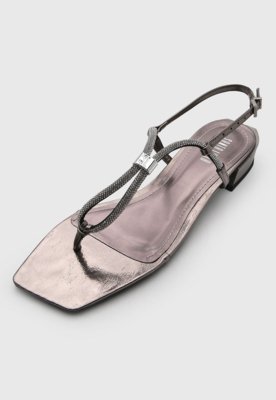 Rasteira Feminina Santa Lolla Tiras Strass Prata