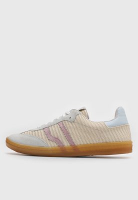 Tênis Feminino Santa Lolla Detalhe Trançado Bege e Rosa e Azul