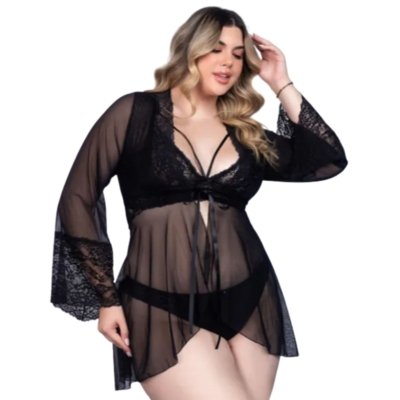 Robe Curto Manga Longa Em Tule Renda Santa Passion