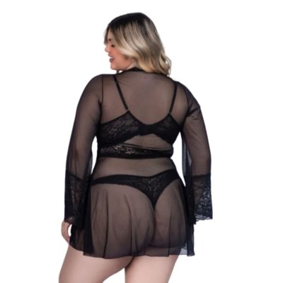 Robe Curto Manga Longa Em Tule Renda Santa Passion