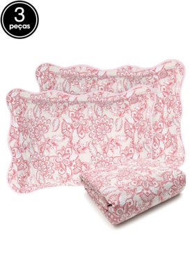 Kit 3pçs Colcha Casal Santista Boutis Lalita Rosa Menor preço em Kit 3pçs Colcha Casal Santista Boutis Lalita Rosa