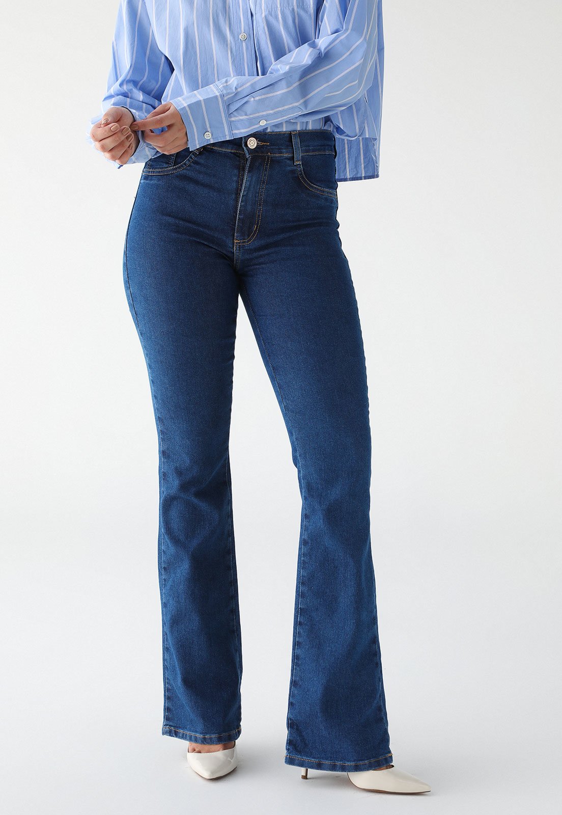 Calça Jeans Sawary Flare Pesponto Azul