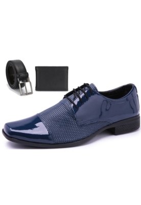Kit Schiareli Sapato Social 701 Com Carteira e Cinto Azul Menor preço em Kit Schiareli Sapato Social 701 Com Carteira e Cinto Azul
