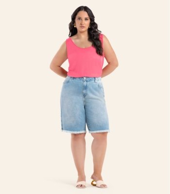 Regata Feminina Em Ribana Plus Size Secret Glam Rosa