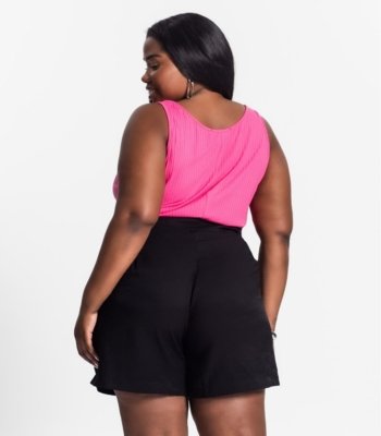 Regata Plus Size Em Ribana Canelada Secret Glam Rosa