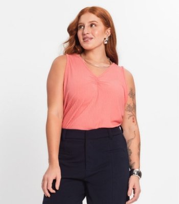 Regata Plus Size Em Ribana Canelada Secret Glam Rosa