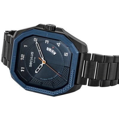Relógio Masculino Hexagonal Aço Preto Seculus