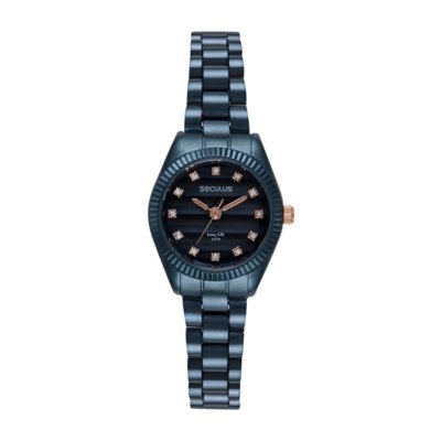Relógio Seculus Feminino Azul Caixa Mini com Pedras Seculus