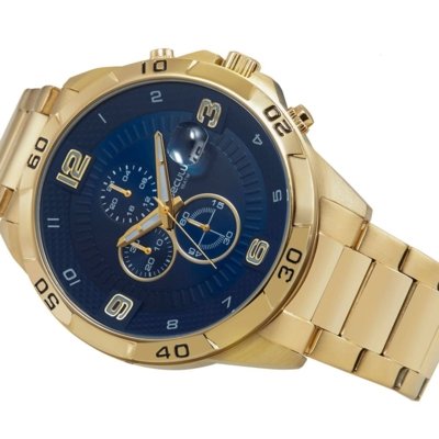 Relógio Seculus Masculino Cronógrafo Aro Rampado 3D Dourado Seculus