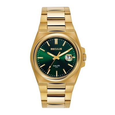 Relógio Seculus Masculino Dourado Pulseira Integrada Seculus