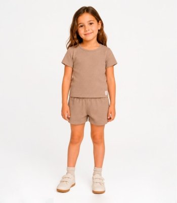 Conjunto Blusa Com Shorts Infantil Select Marrom