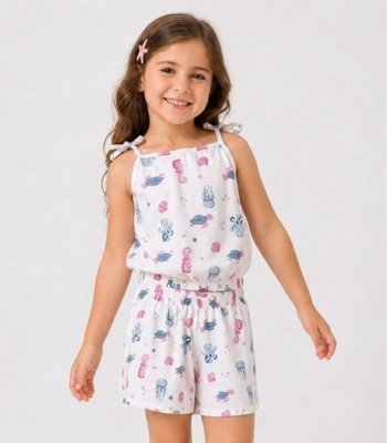 Conjunto Infantil Blusa de Alça e Short Select Bege