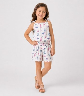 Conjunto Infantil Blusa de Alça e Short Select Bege