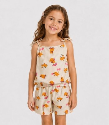 Conjunto Infantil Blusa de Alça e Short Select Bege