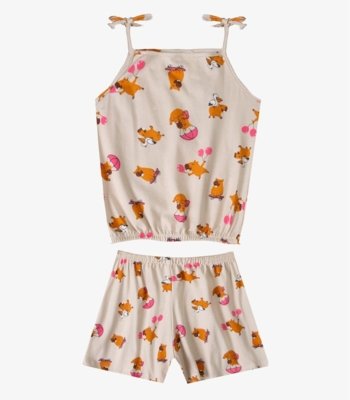 Conjunto Infantil Blusa de Alça e Short Select Bege