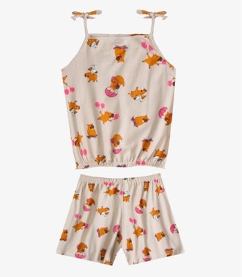 Conjunto Infantil Blusa de Alça e Short Select Bege