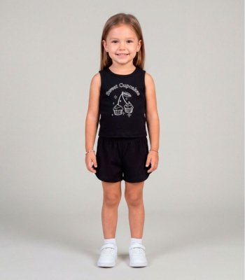 Conjunto Infantil Feminino Regata e Short Select Preto