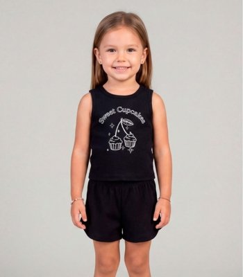 Conjunto Infantil Feminino Regata e Short Select Preto