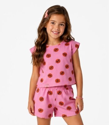 Conjunto Infantil Feminino Short E Blusa Select Rosa