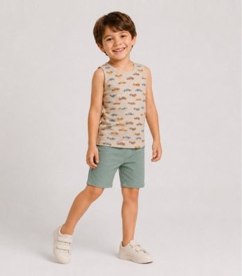 Conjunto Infantil Machão e Bermuda Select Bege