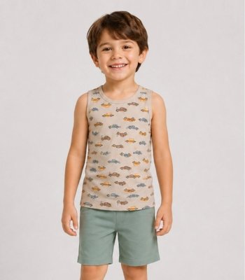 Conjunto Infantil Machão e Bermuda Select Bege