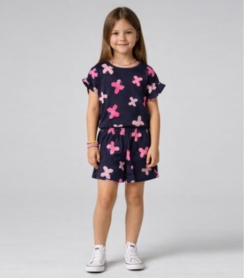 Conjunto Infantil Menina Com Babado Select Azul