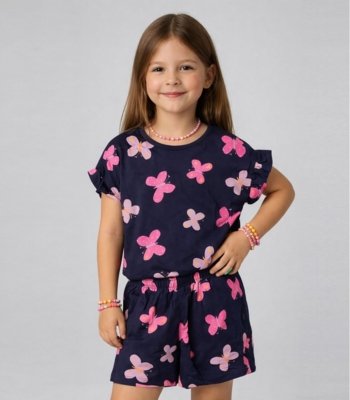 Conjunto Infantil Menina Com Babado Select Azul