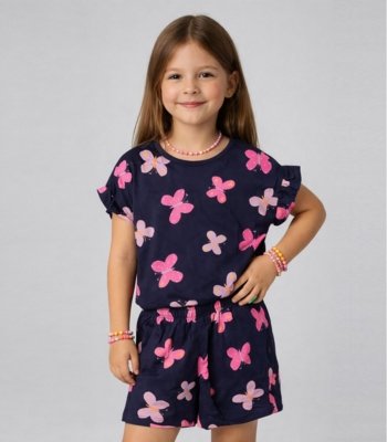 Conjunto Infantil Menina Com Babado Select Azul