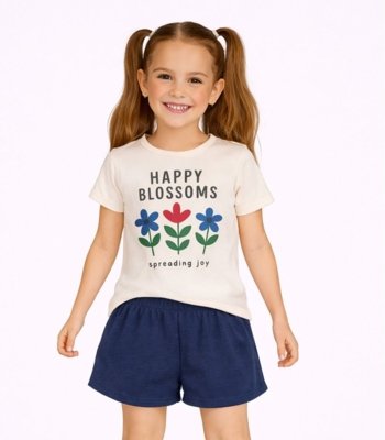 Conjunto Menina Blusa Estampada e Short Select Azul